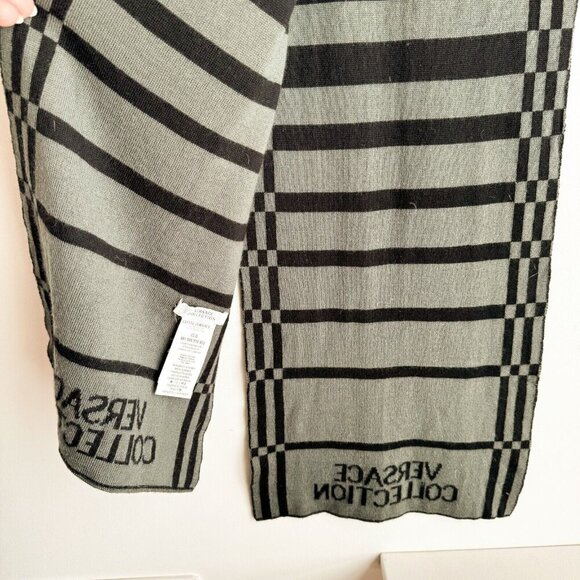 Versace Collection Reversible Wool Blend Grey Geometric Print Scarf - Picture 3 of 10